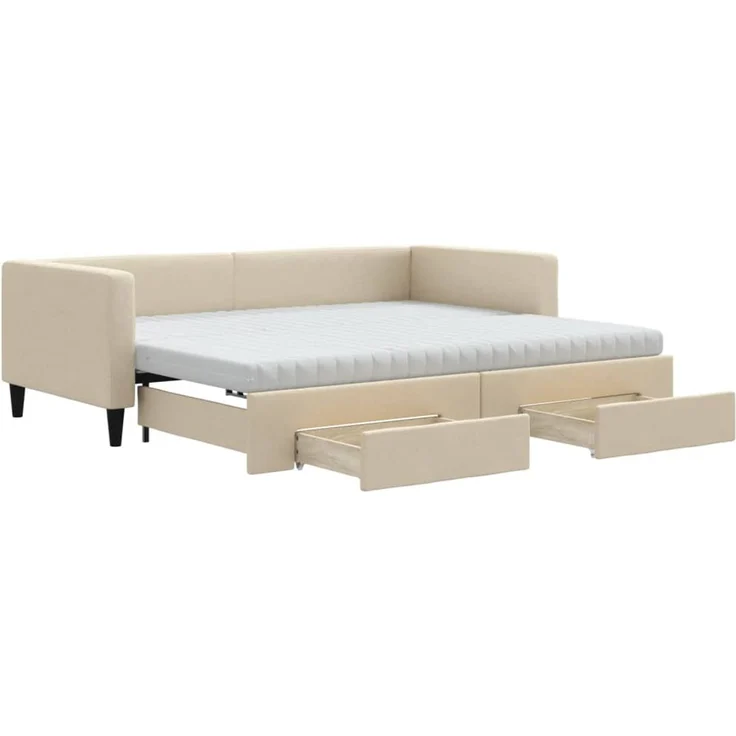 vidaXL Tagesbett Ausziehbar mit Schubladen Creme 90x200 cm Stoff 3196636 – Bild 2