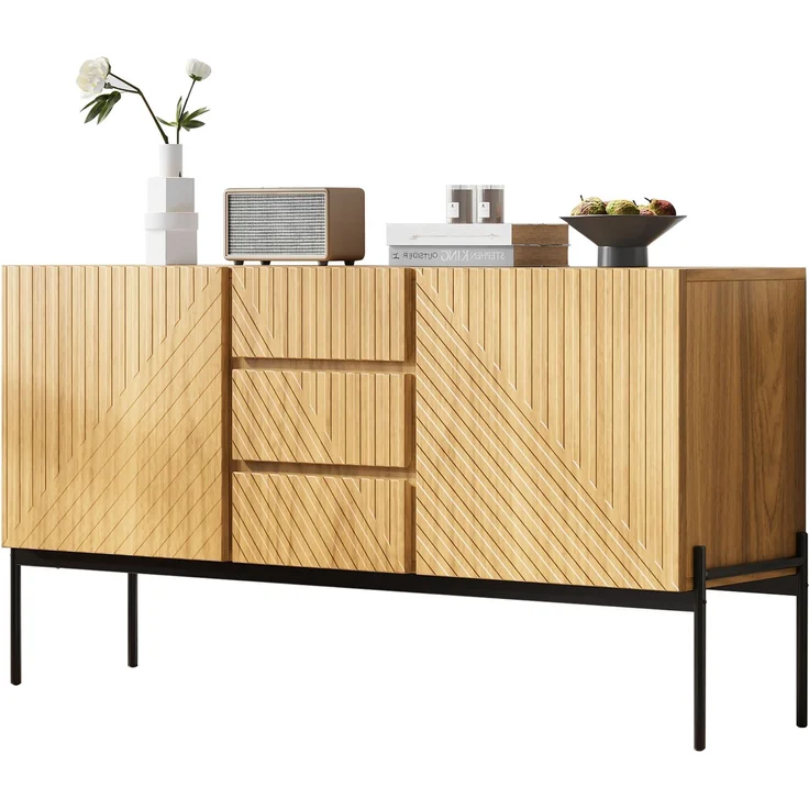 DESVIAE Sideboard mit Schubladen und verstellbaren Regalböden, 150x75x40 cm, Spanplatte, Natur – Bild 4