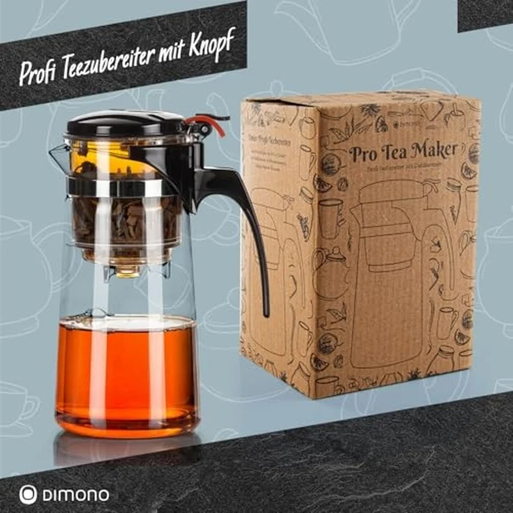 Dimono Teeglas DIMONO Teeglas Teekanne 600 ml – Teekocher mit Filter & Knopf, Tea-Maker 600 ml – Bild 5