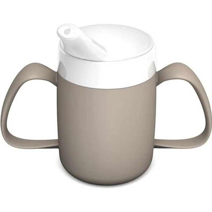 Ornamin Schnabelbecher 2-Henkel-Becher mit Trink-Trick und Schnabelaufsatz/ Trinkaufsatz, 2-tlg, Kunststoff, Trinkhilfe l Alltagshilfe l Schnabeltasse l BPA-frei l Made in Germany