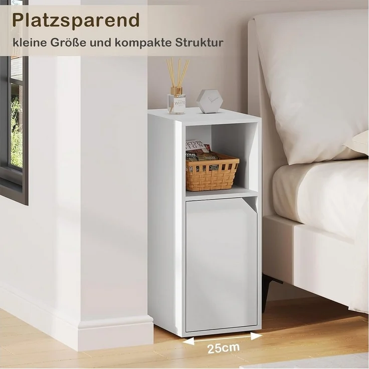Woltu Nachttisch (1-St), mit offenem Fach und Tür, Verstellbarer Ablage, 25x62x35 cm – Bild 3