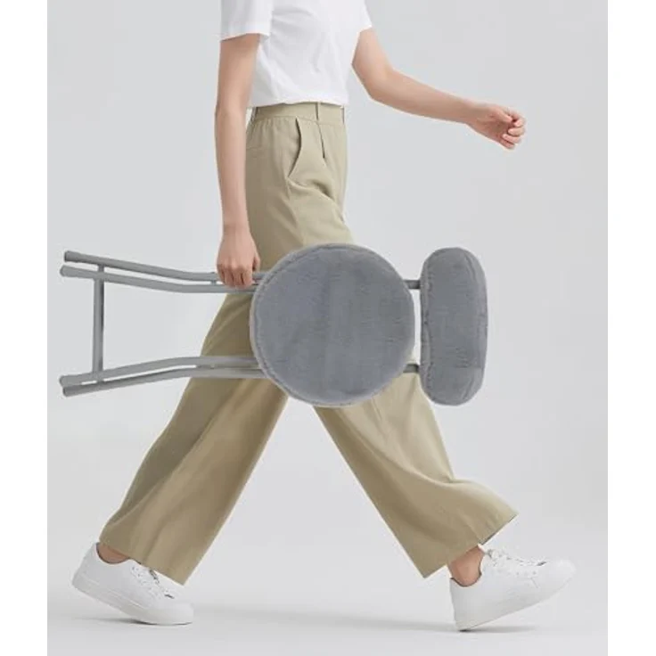 MEUBLE Cosy Klappstuhl 4er Set mit Rücklehne und Fußstütze, Gästestuhl Klappbar Campingstuhl Gepolstert aus Kunstfell, Grau – Bild 4