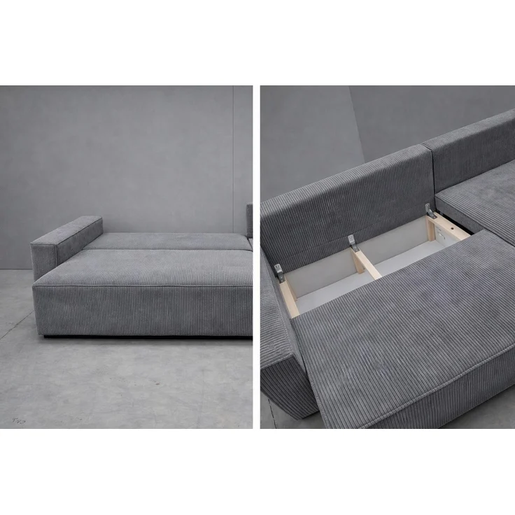 KRISAN MÖBEL Ecksofa EDEN in Grau 235 x 75 x 144 cm, modernes Ecksofa mit Schlaffunktion Links und Rechts montierbar – Bild 3