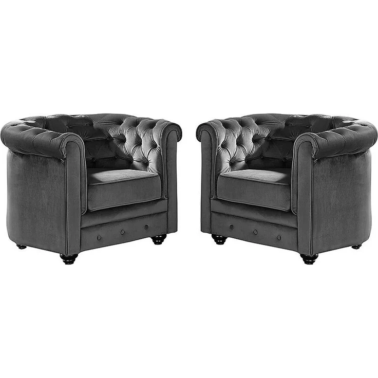 Vente-unique - CHESTERFIELD - Sessel mit gerader Rückenlehne - Holz, Platte - Holz - Anthrazitgrau - 82 x 78 x 72 cm – Bild 2