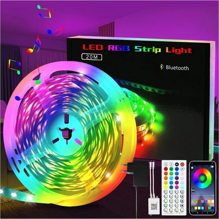 Nettlife LED Stripe Selbstklebend Lichtband Streifen RGB 20/30m APP-Steuerung, Timer-Funktion für Musikzimmer, Spielzimmer, Wohnzimmer, Flur – Bild 1