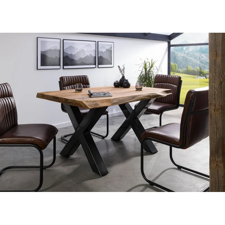 Baumtisch Sheesham 140x90x77 natur gebeizt / X-Beine anthrazit glänzend FREEFORM 5 – Bild 9