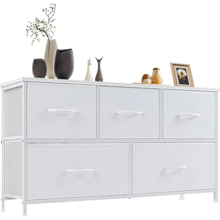 Sweetcrispy Kommode für Schlafzimmer, breite Schublade Kommode Organizer Storage Drawers Fabric Storage mit 5 Schubladen, kleine Kommode, TV Stand für Schlafzimmer, Schrank, Wohnzimmer, Kinderzimmer – Bild 2