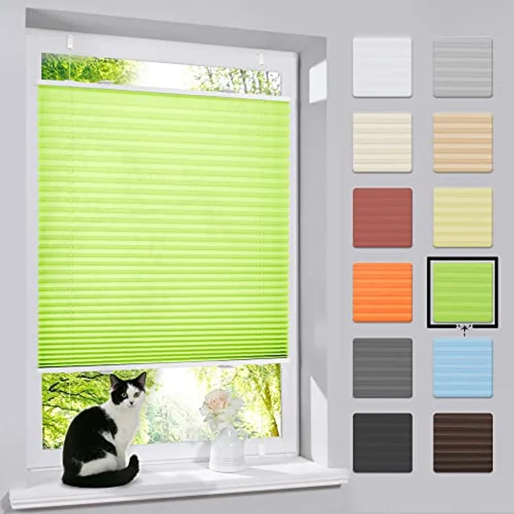 bobodeco Plissee ohne Bohren Klemmfix Faltrollo Jalousie Grün 100x130 cm (BxH), Plisseerollo Sichtschutz und Sonnenschutz Blickdicht Easyfix lichtdurchlässig Rollo für Fenster & Tür – Bild 2