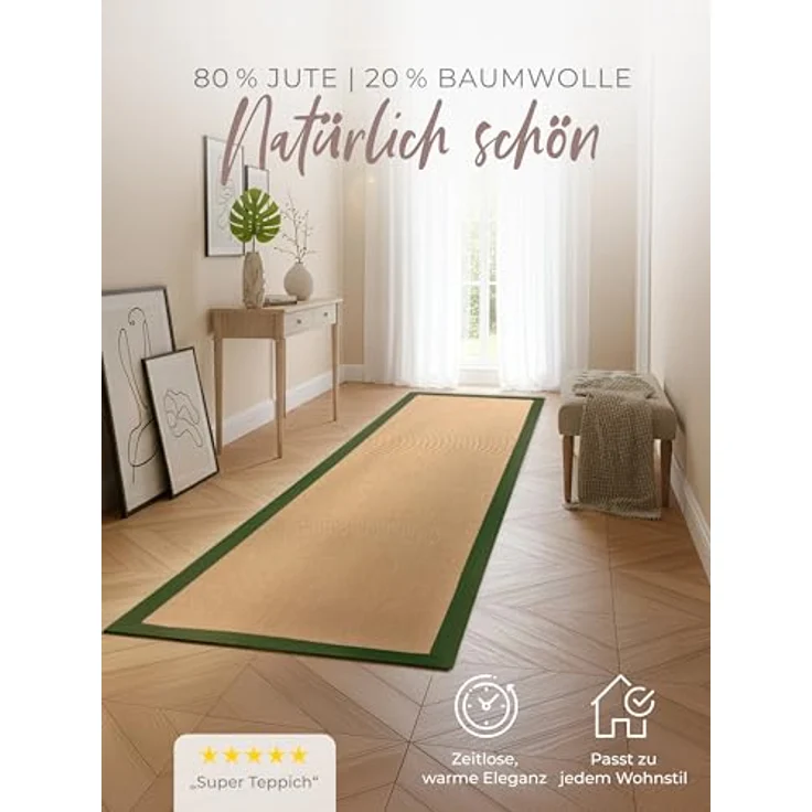 carpetfine Läufer Sisal, rechteckig, Höhe: 5 mm, mit farbiger Bordüre, Anti Rutsch Rückseite – Bild 3