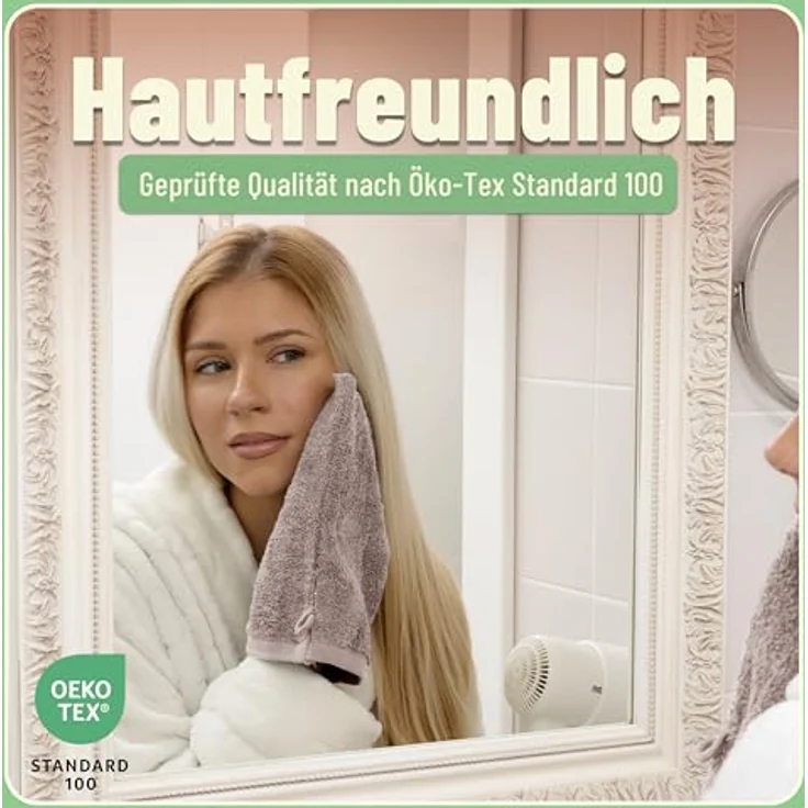 Green Mark Handtuch-Set mit 10 Teilen – 100% Baumwolle – 4 Handtücher 50×100 cm, 2 große Duschtücher 70×140 cm, 2 Gästetücher 30×50 cm und 2 Waschhandschuhe – Sand/Beige – Bild 6