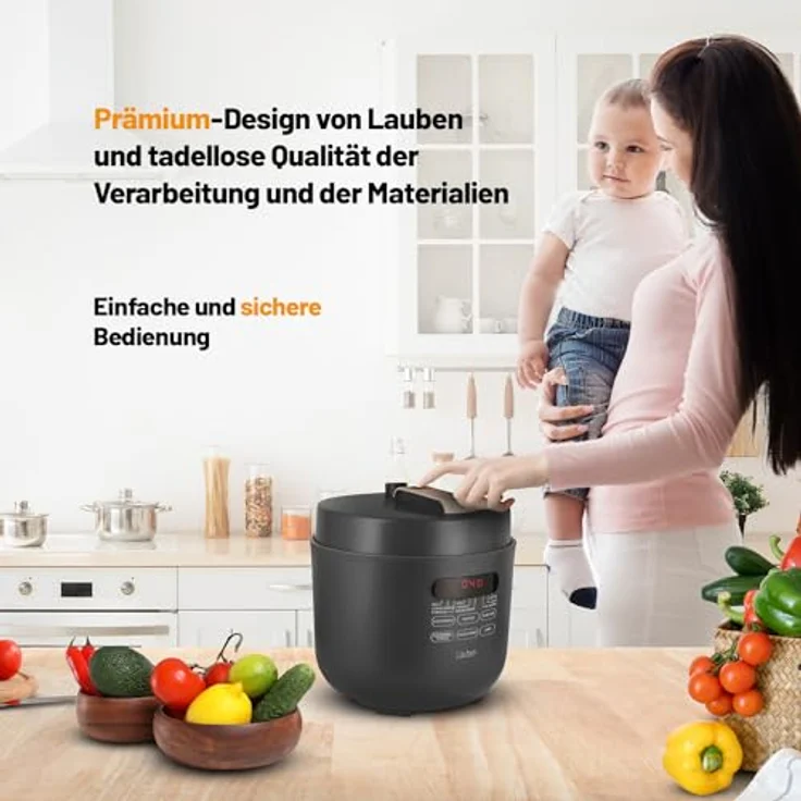 Lauben Schnellkochtopf 5000AT Electric Pressure Cooker, 5 l Fassungsvermögen, 9 Programme Multikocher, inkl. Kochbuch, manuelle Einstellung, Einhandventilsteuerung, Warmhalten – Bild 3