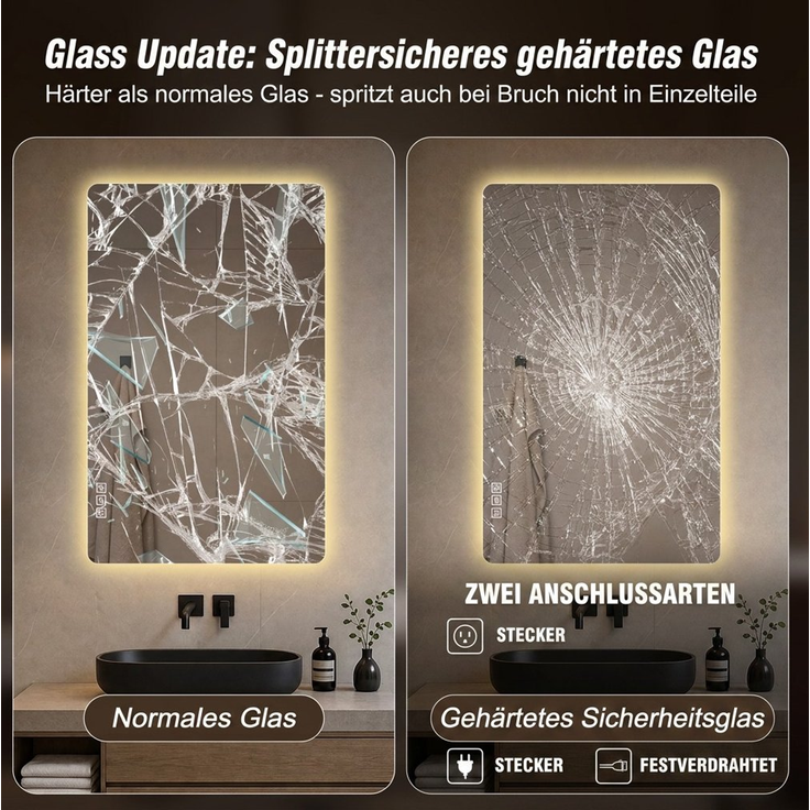 LED-Badezimmerspiegel 60x100 cm, dimmbar mit Anti-Beschlag, Silber – Bild 7