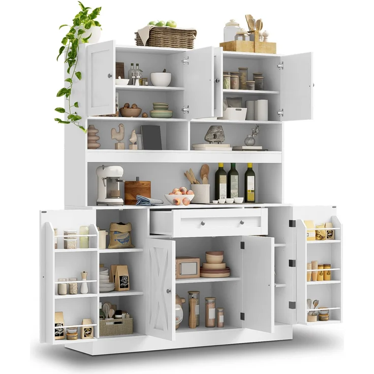 ZUBALIYA Buffetschrank 140x40x185 cm, mit verstellbaren Einlegeböden, aus MDF, Weiß – Bild 14