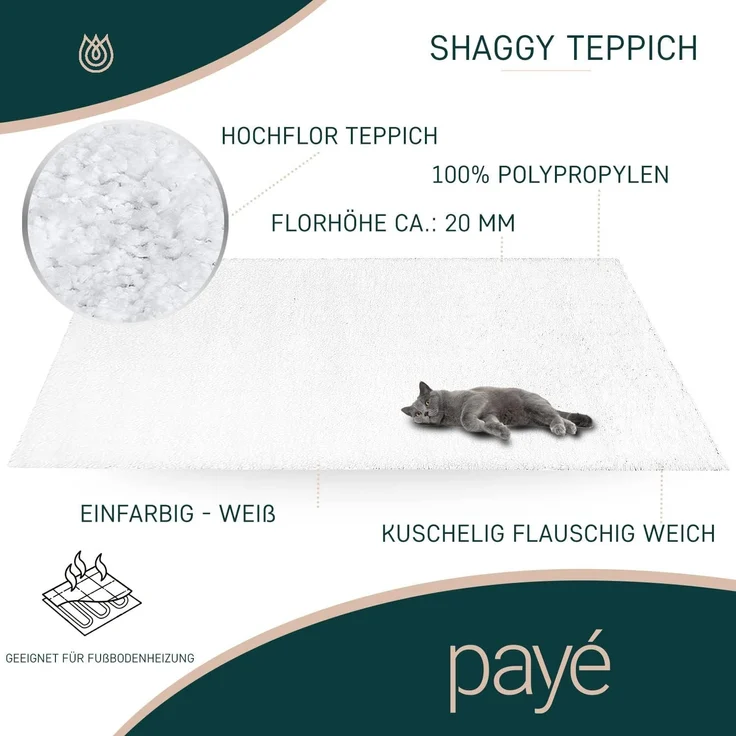 Teppich Läufer Hochflor Shaggy - 80x300cm Läufer - Weiß Einfarbig Wohnzimmer Uni Flauschig Modern Boho Deko Teppiche Weich Schlafzimmer – Bild 4
