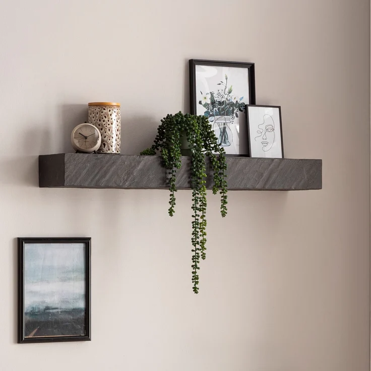 Wandregal 90x10x20 cm Mango Massivholz / Steinoptik Hängeregal Modern, Design Schweberegal Rechteckig, Regal Hängend Wohnzimmer Anthrazit – Bild 2