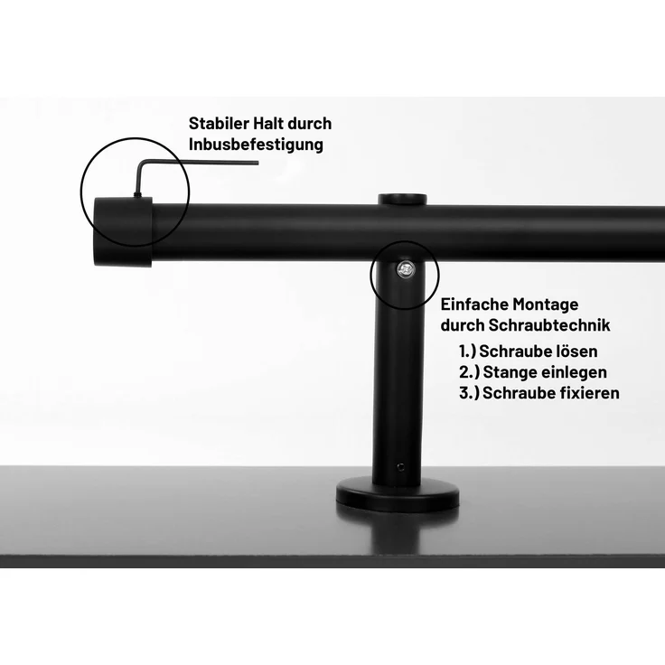 Deco-Raum® Gardinenstange 25mm 1-läufig Kappe | Länge: 510cm | Material: Metall | Farbe: Schwarz – Bild 3