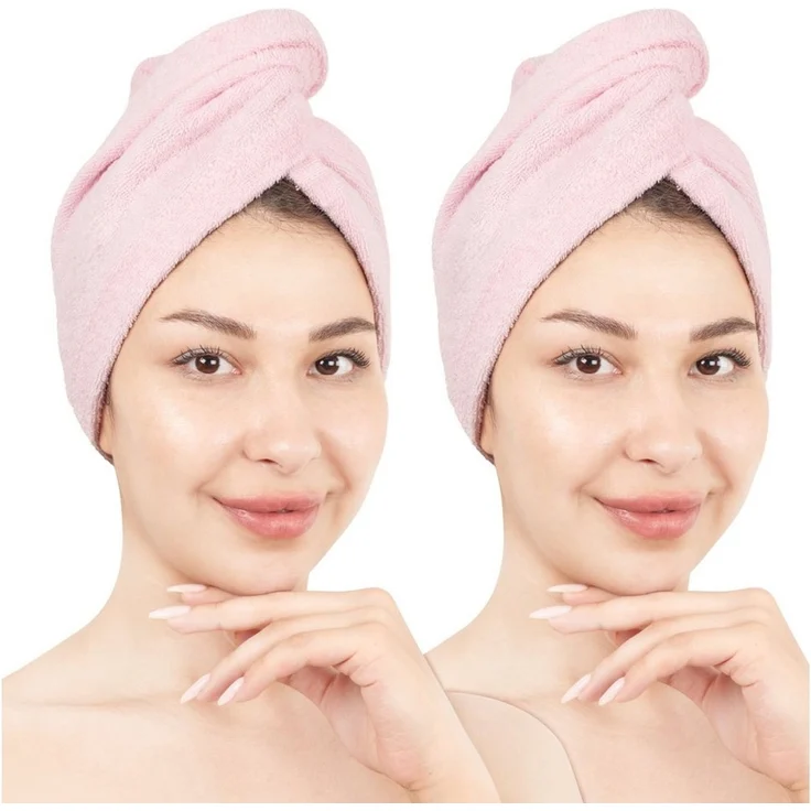 HAMMETEX Turban-Handtuch 2er Set Haarturban Damen, 100% Baumwolle, Flauschig & Schnelltrocknend, Frottier (Set, 2-St), Uni-Farben, weich – Bild 1