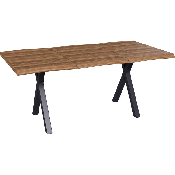 Merax Esstisch 160*78*75cm, geeignet für 4-6 Personen, Wellenförmiges Tischplattendesign, verdickte Tischplatte, X-förmige Eisenbeine, Walnussholzfarbe – Bild 7