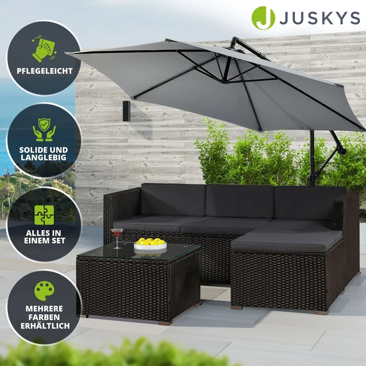 Juskys 'Punta Cana' Lounge, Polyrattan , Schwarz | Dunkelgrau, M – Bild 7