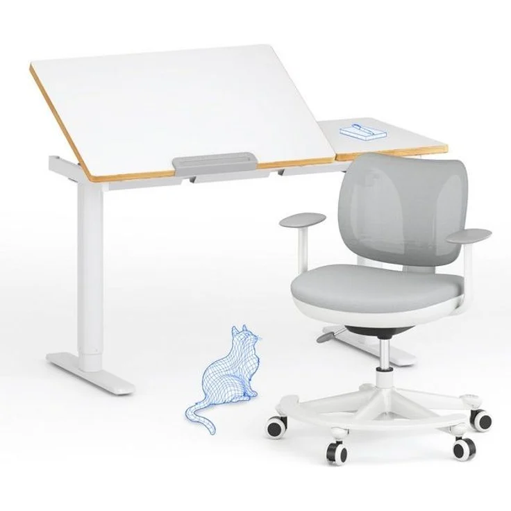 FLEXISPOT Schreibtisch Kinderschreibtisch Höhenverstellbar (mit neigbarer Tischplatte, mit LED-Höhenanzeige & 3 Speicherplätzen, MIT Haken, 16mm Abgerundete Tischecken), für Kinder ab 6 Jahren, Kindertisch Stuhl Set – Bild 4