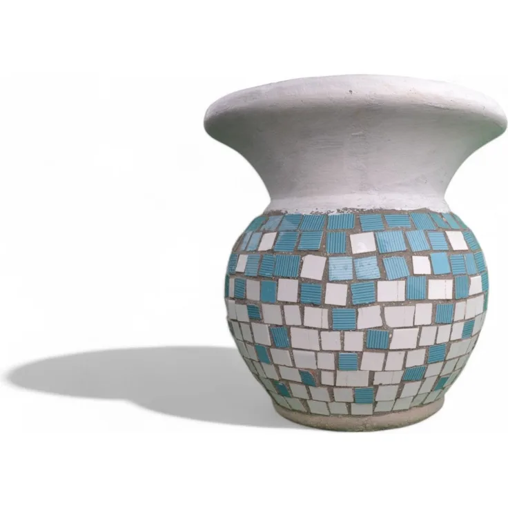 Magnolia S Vase Mosaikdesign Hell Blau – Höhe 34 cm – Ø 34 cm – Handgefertigt aus Beton & Keramik-Mosaik