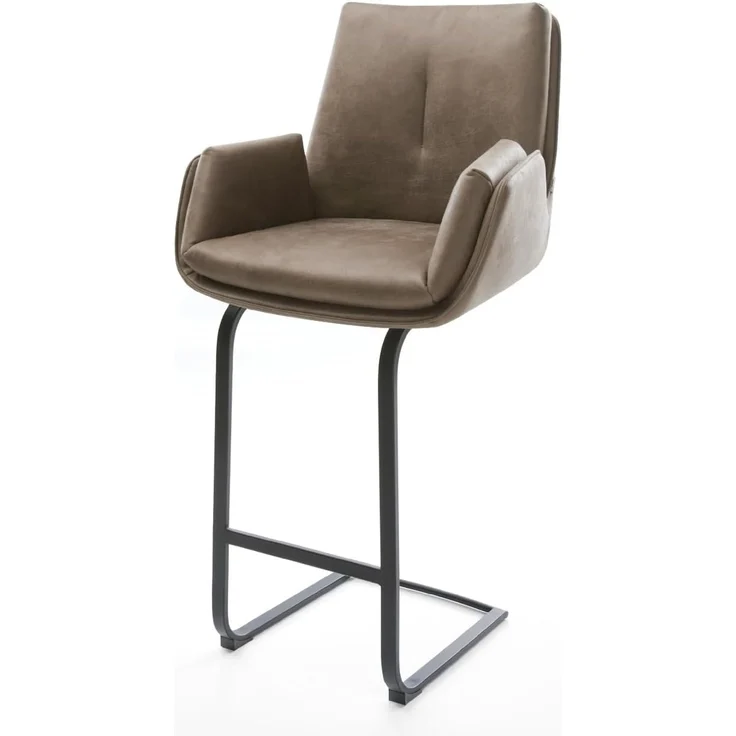 Barstuhl Clea-Flex Mikrofaser Taupe Vintage Freischwinger Flach Metall Schwarz – Bild 2