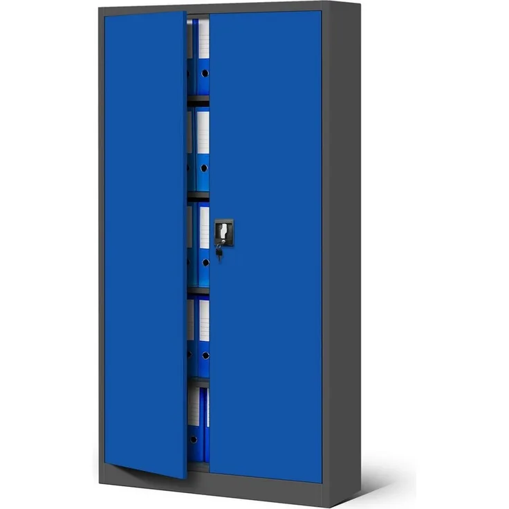 Jan Nowak Büroschrank C001 Aktenschrank Lagerschrank Mehrzweckschrank Metallschrank 4 Fachböden Pulverbeschichtung Stahlblech 185 x 90 x 40 cm (H x B x T) (anthrazit/blau-2)