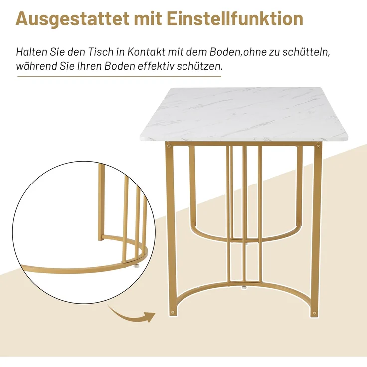 Merax Essgruppe (5-tlg), Esstisch mit 4 Stühlen Set, Moderner Küchentisch Set , 140×80cm Küchentisch mit Golden Metallbeinen, MDF Tischplatte in Weißer, Dunkelgrün Samt Esszimmerstühle – Bild 9