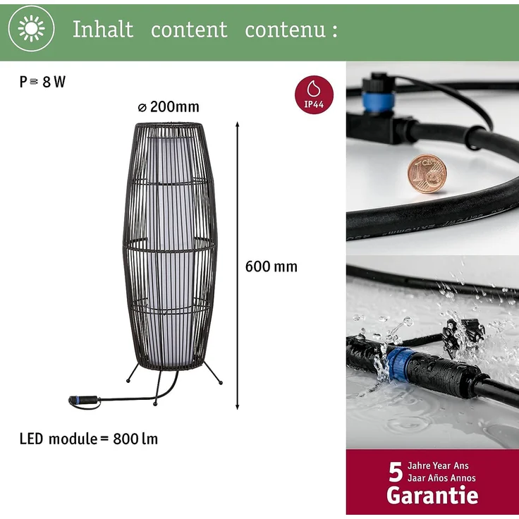 Paulmann No. 94320 Plug&Shine Lichtobjekt Basket IP44 60cm Braun – Bild 4