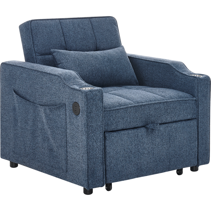 Schlafsessel mit Stoffbezug, USB-Anschluss & Bettfunktion, 190 cm Liegefläche, Navyblau – Bild 8