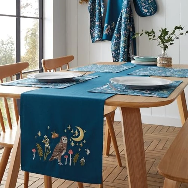 Catherine Lansfield Enchanted Twilight Animals Esstischläufer, Baumwolle, 33x220 cm, Marineblau – Bild 2