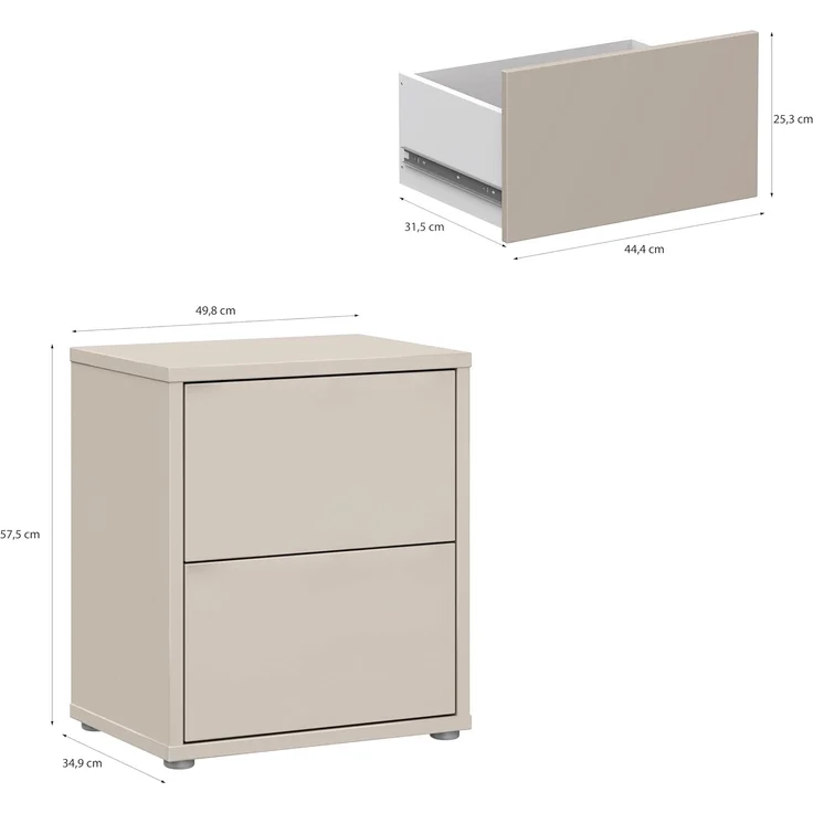 Forte Alice Springs Kommode 50, moderner Nachttisch, Beistelltisch, 2 Schubladen, Schlafzimmer, Wohnzimmer, Holzwerkstoff, Kaschmir Beige, 49,8 cm breit x 57,5 cm hoch x 34,9 cm tief – Bild 2