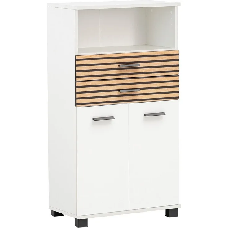 Schildmeyer Highboard Katta 158585, weiß matt/Akustikpaneel Optik, 59,8 x 32,6 x 110,5 cm