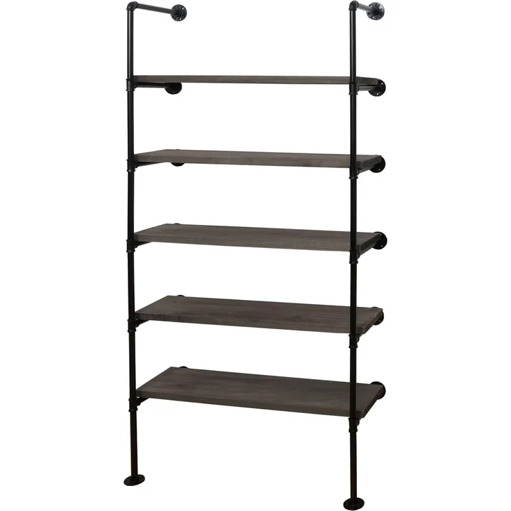 MCW Standregal C45, 5 Ablagefächer im Industriedesign, Grau-Braun, Holz-Metall-Kombination