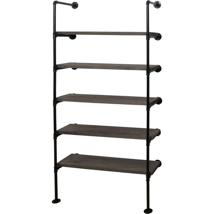 MCW Standregal C45, 5 Ablagefächer im Industriedesign, Grau-Braun, Holz-Metall-Kombination