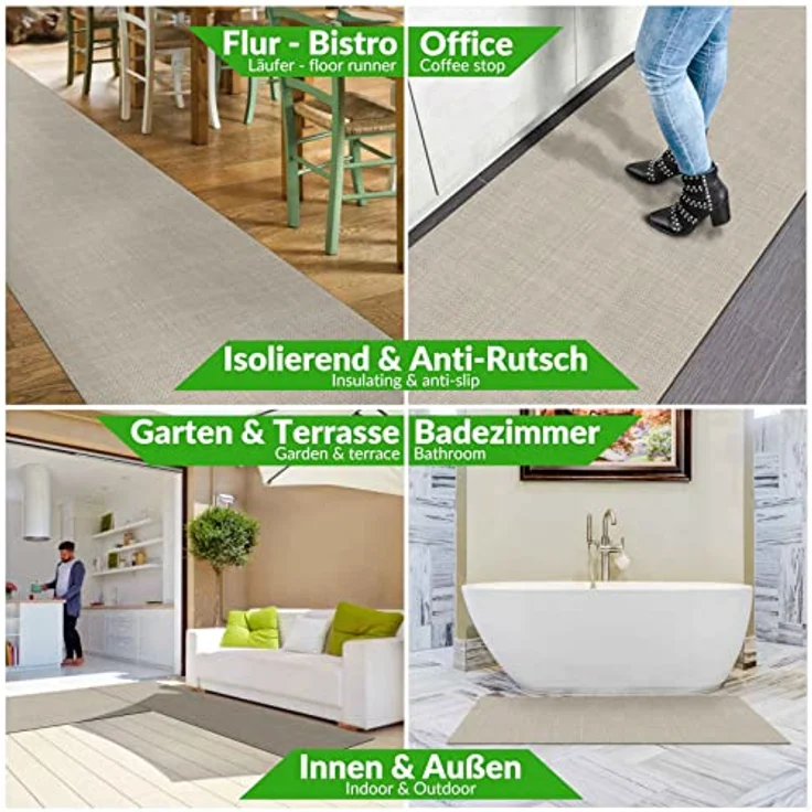 ANRO TATAMI Küchenläufer, Hochwertiger Outdoorläufer in Sand, Eckig, 50 x 100 cm, 3 mm Höhe, Rattanoptik, Trittschalldämmend, Fußbodenheizungsgeeignet – Bild 3