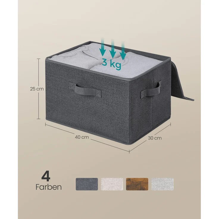 SONGMICS Aufbewahrungsbox mit Deckel, 3er Set, faltbare Stoffbox mit Griffen, Aufbewahrung für Kleidung, 40 x 30 x 25 cm, Vliesstoff, schiefergrau: Tests, Infos & Preisvergleich