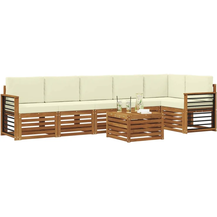 vidaXL Outdoor-Sofagarnitur 7 stk. 6-Sitzer Natur und Creme 3374940 – Bild 3