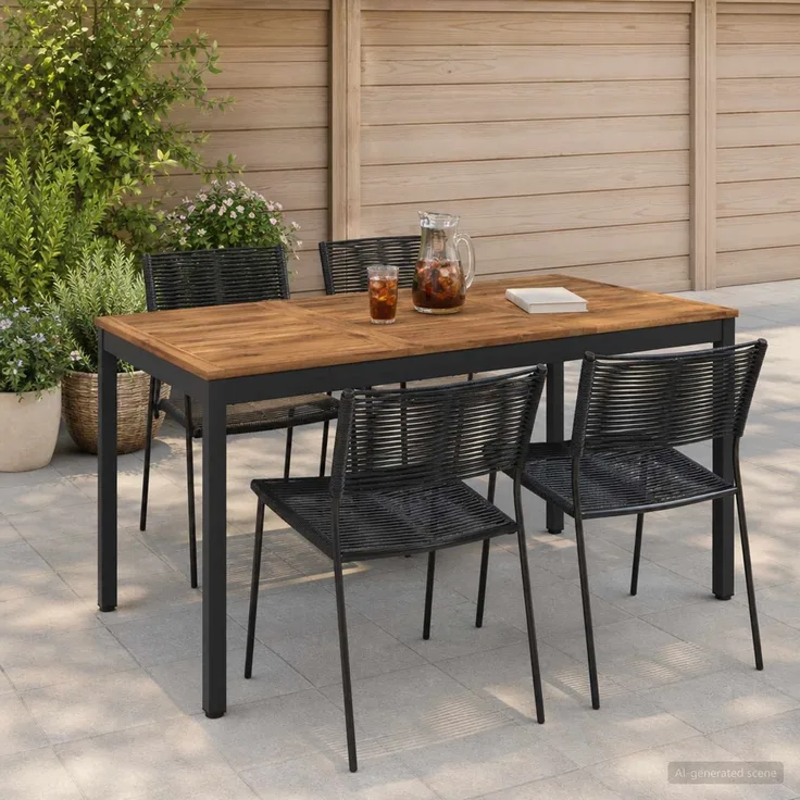 vidaXL Gartentisch NAARDEN Natürlich und Schwarz 141 x 80,5 x 75 cm 901319