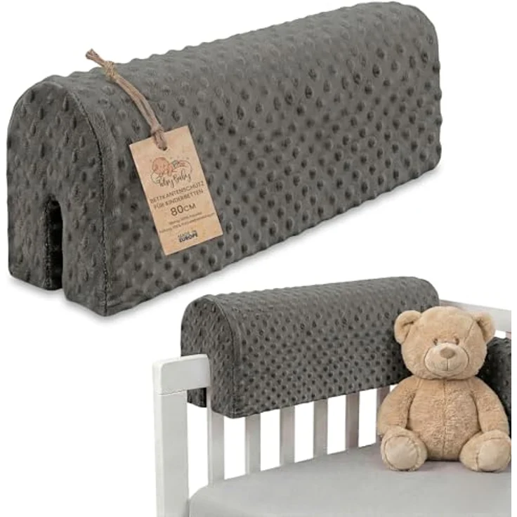 Bettkantenschutz für Kinderbetten 80 cm - Schutz für Bettrahmen Baby Bett rausfallschutz für boxspringbett bettgitter mit Bezug Kantenschutz Kinder Babybett Grau – Bild 2