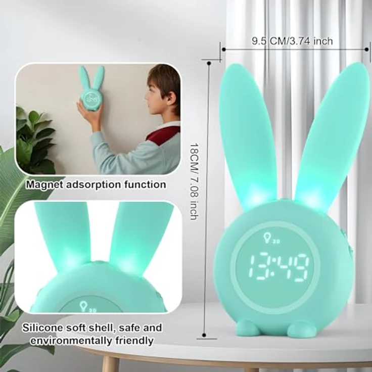 EXTSUD LED Nachtlicht Kinder Lichtwecker Cute Rabbit Kinderwecker, Creative Nachttischlampe Snooze-Funktion zeitgesteuertes Nachtlicht – Bild 5
