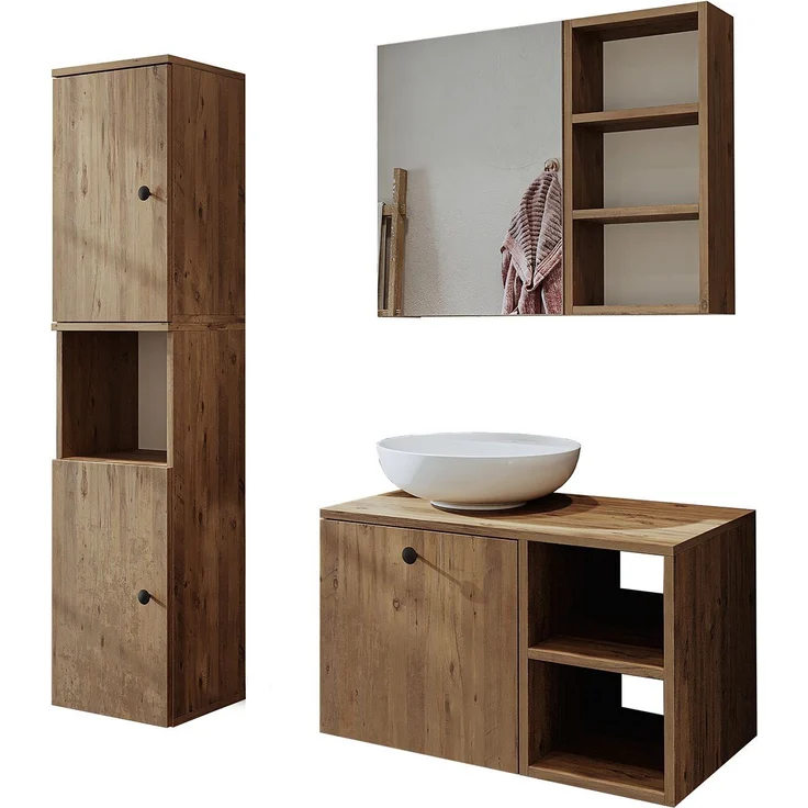 Skye Decor '2485' Badmöbel-Set mit Waschbecken & Spiegel (3-teilig), Atlantik-Kiefer, 75 x 58 x 45 cm – Bild 6