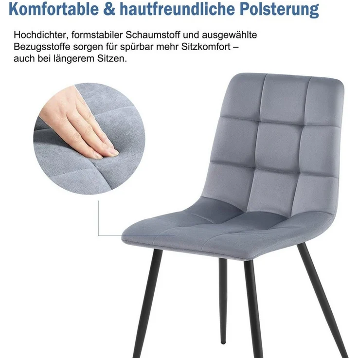 SURFOU Esszimmerstuhl 2er Set Küchenstuhl Polsterstuhl Metallbeine Essstühle mit Gepolsterte, Polsterstühle Esszimmer mit Rückenlehne, bis 150 kg belastba – Bild 3