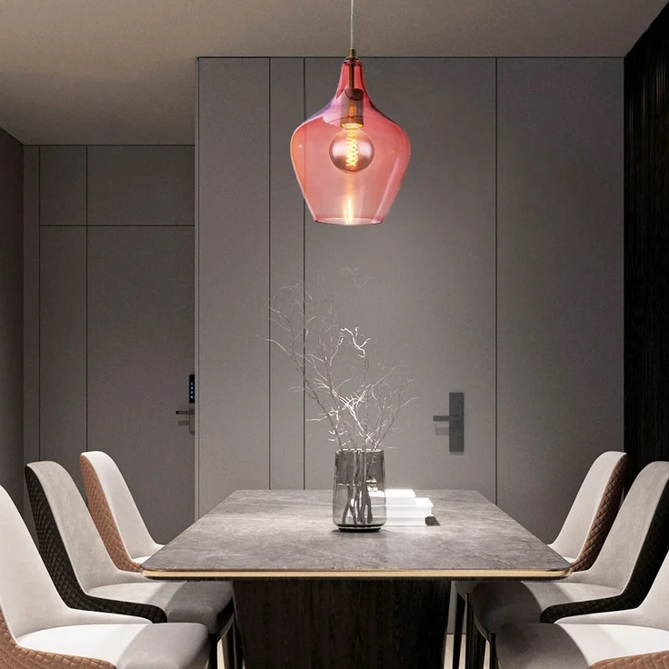Hängeleuchte, silber, Glas pink , H 150 cm – Bild 7