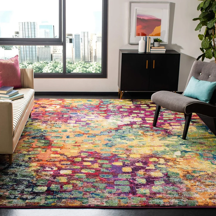 SAFAVIEH Boho Teppich für Wohnzimmer, Esszimmer, Schlafzimmer - Monaco Collection, Kurzer Flor, Pink und Multi, 244 X 335 cm