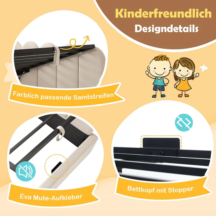 Merax Einzelbett 90x190 cm, Kinderbett, Polsterbett, Daybett, Tagesbett-Schlafsofa mit Stauraum (hydraulisch), Gästebett L-Form Samt, Beige – Bild 6