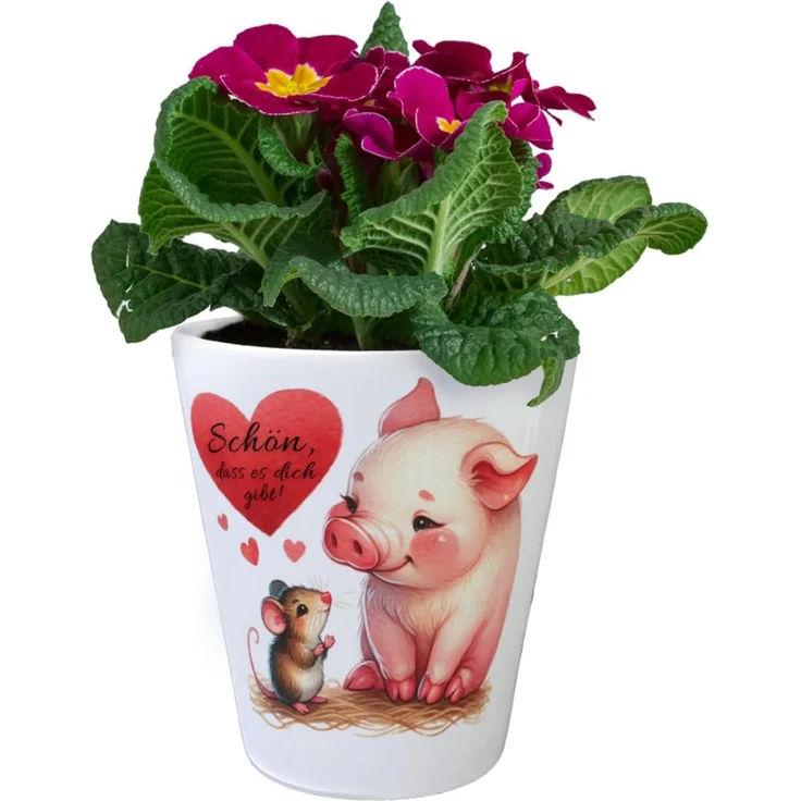 speecheese Blumentopf Schwein mit Maus und Herz Blumentopf Spruch Schön dass es dich gibt – Bild 2