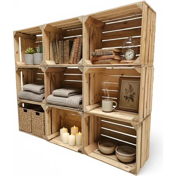 Obstkisten 9er Set 50 x 40 x 30cm Vintage Natur – Bild 1