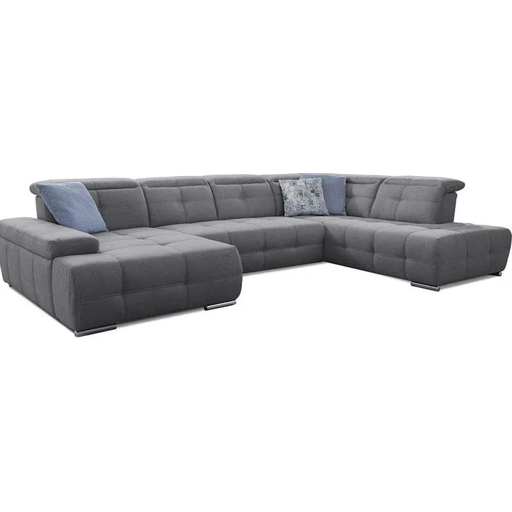 Cavadore Wohnlandschaft Mistrel mit Schlaffunktion / U-Form Bettsofa mit leichter Fleckentfernung dank Soft Clean / Geeignet für Haushalte mit Kindern, Haustieren /343 x 77 x 228 / grau