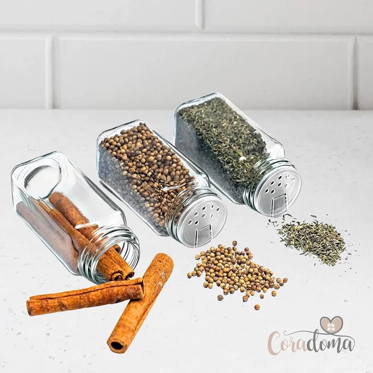 Coradoma Gewürzbehälter Gewürzgläser Set Eckig inkl. Etiketten - Glasbehälter Vorratsdosen, Glas, (24-tlg), mit Reinigungsbürste, Trichter zum Befüllen, Gewürzetiketten – Bild 6